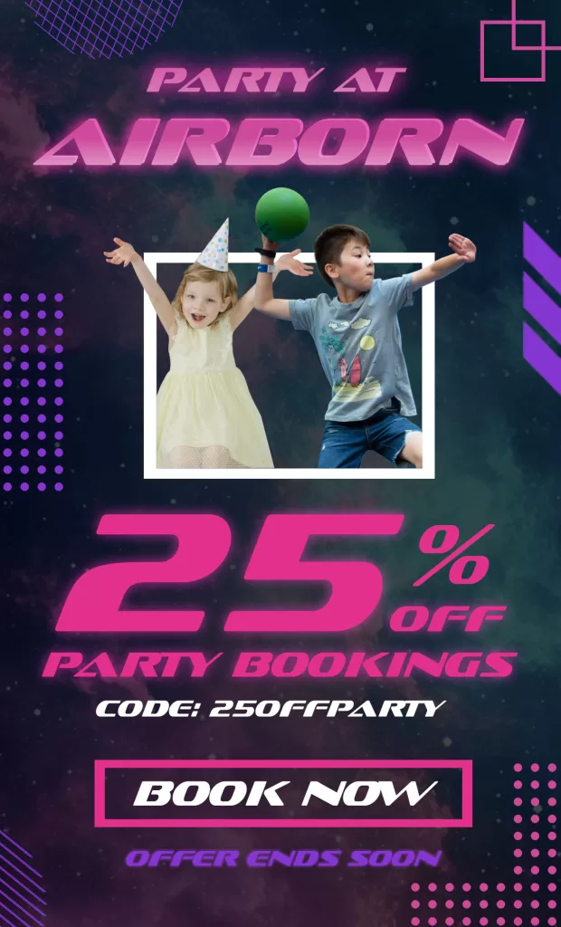 Airborn party discount 25% off bookings